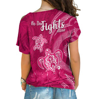 Breast Cancer Awareness Cross Shoulder Shirt Hibiscus Polynesian No One Fights Alone LT13 - Polynesian Pride
