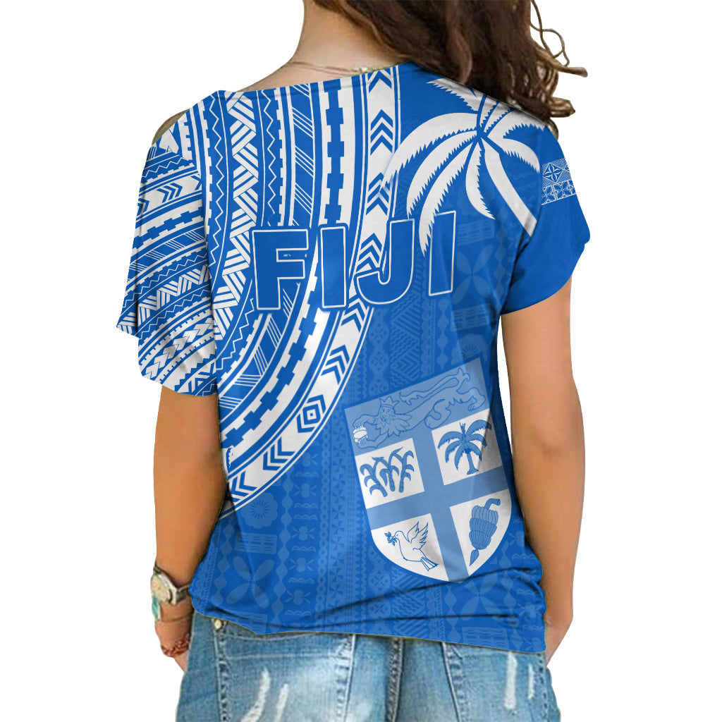 Fiji Rugby Sevens Cross Shoulder Shirt Fijian 7s Tapa Polynesian Blue Ver.01 LT13 - Polynesian Pride