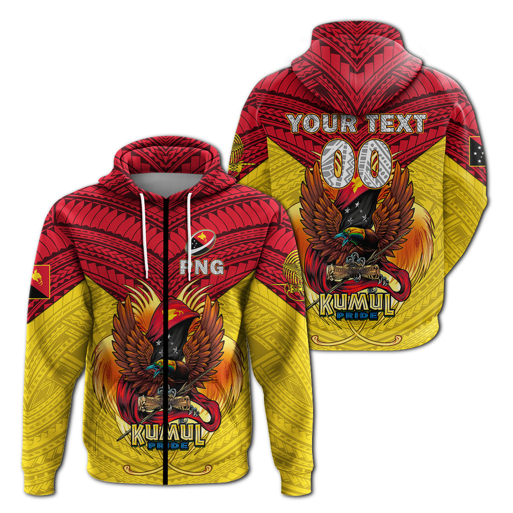 Custom Papua New Guinea Rugby Kumul Pride Hoodie LT2 Zip Hoodie YELLOW - Polynesian Pride