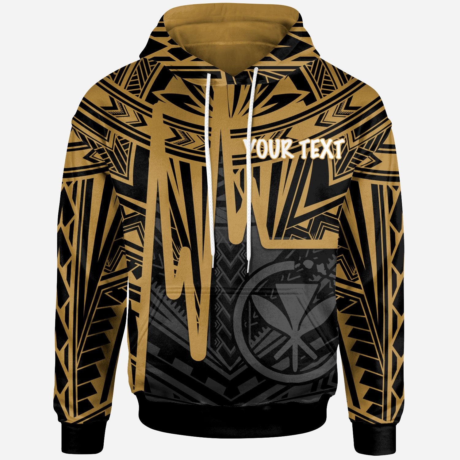 Hawaii Custom Hoodie Kanaka Maoli With Polynesian Pattern In Heartbeat Style (Gold) Unisex Gold - Polynesian Pride