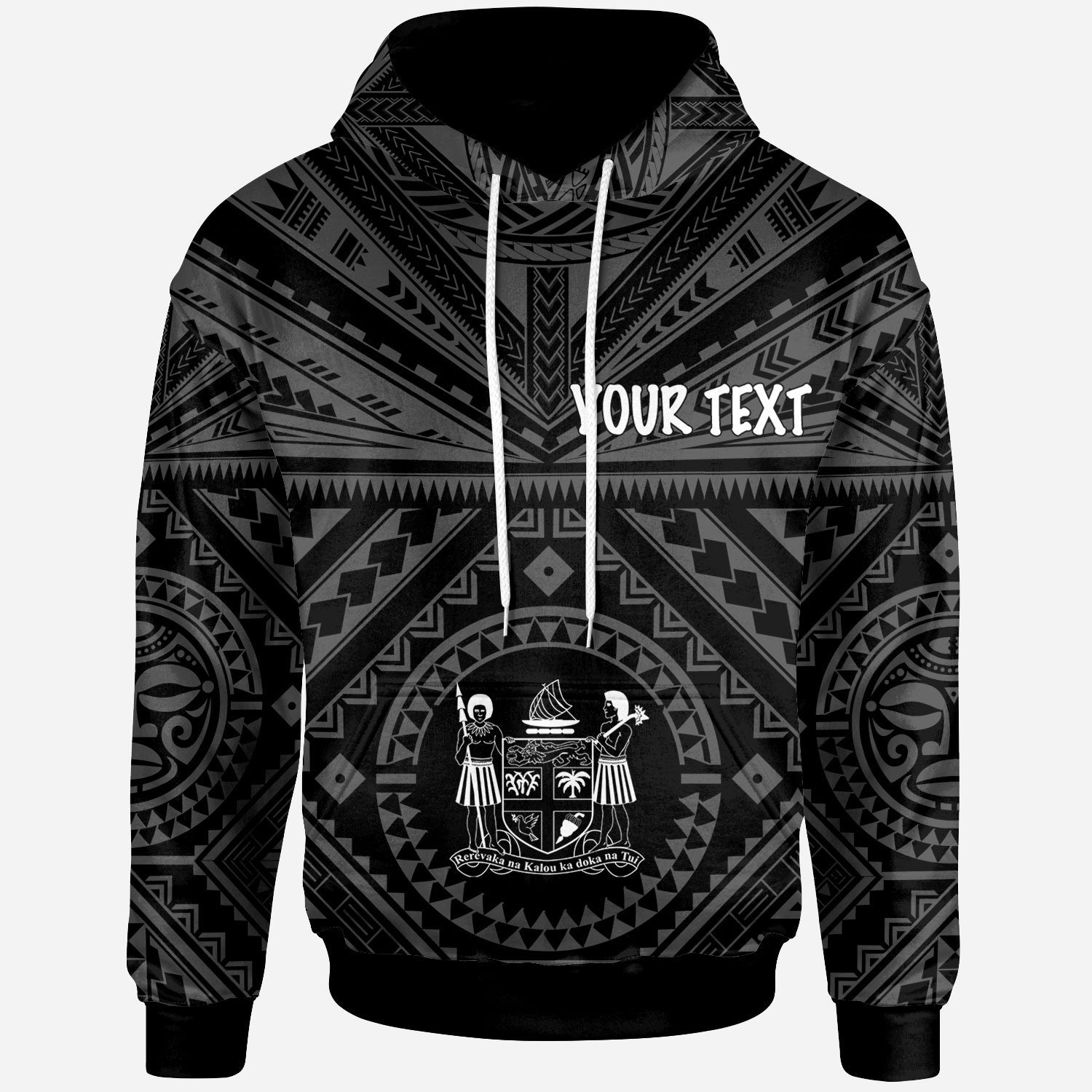 Fiji Custom Hoodie Fiji Seal With Polynesian Tattoo Style (Black) Unisex Black - Polynesian Pride