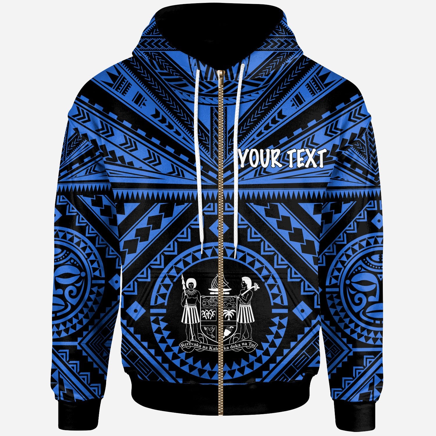 Fiji Custom Zip up Hoodie Fiji Seal With Polynesian Tattoo Style (Blue) Unisex Blue - Polynesian Pride