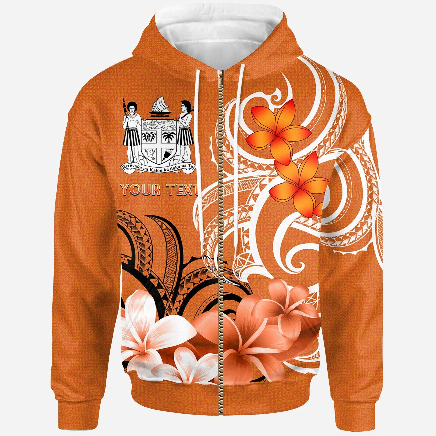 Custom Fiji Custom Zip up Hoodie Fijian Spirit Unisex Orange - Polynesian Pride