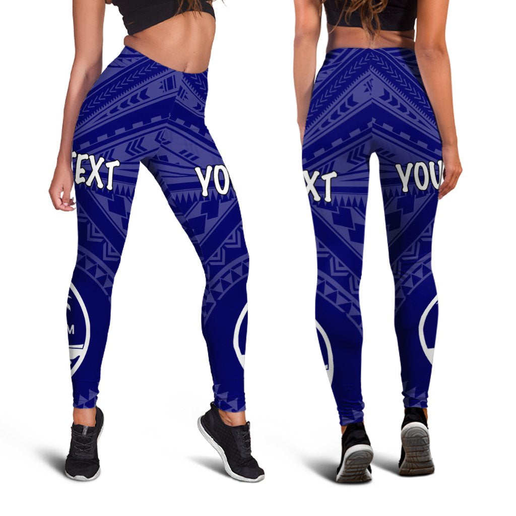 Guam Personalised Women's Legging - Guam Seal With Polynesian Tattoo Style (Blue) - Polynesian Pride