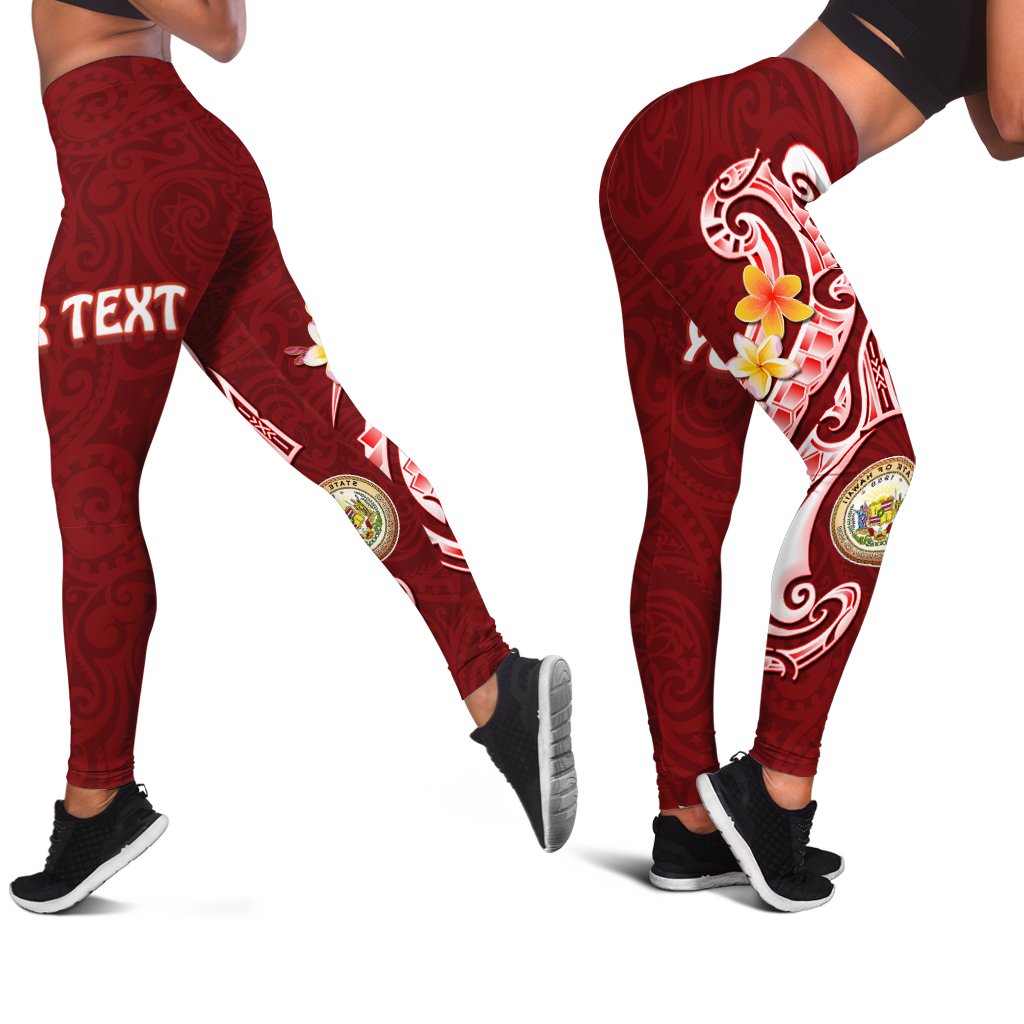 Hawaii Personalised Leggings - Hawaii Seal Polynesian Patterns Plumeria Red - Polynesian Pride