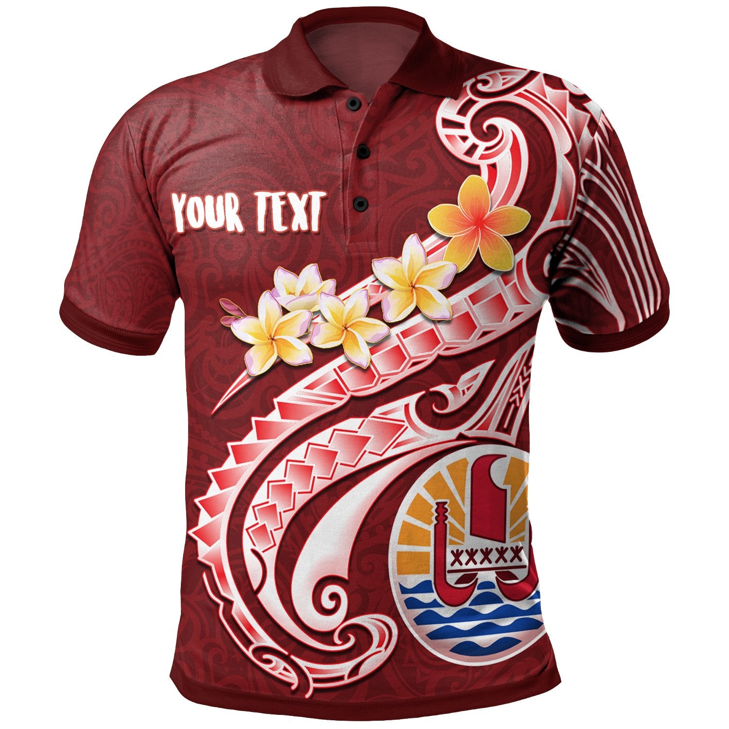 Tahiti Custom Polo Shirt Tahitian Seal Polynesian Patterns Plumeria Unisex Red - Polynesian Pride