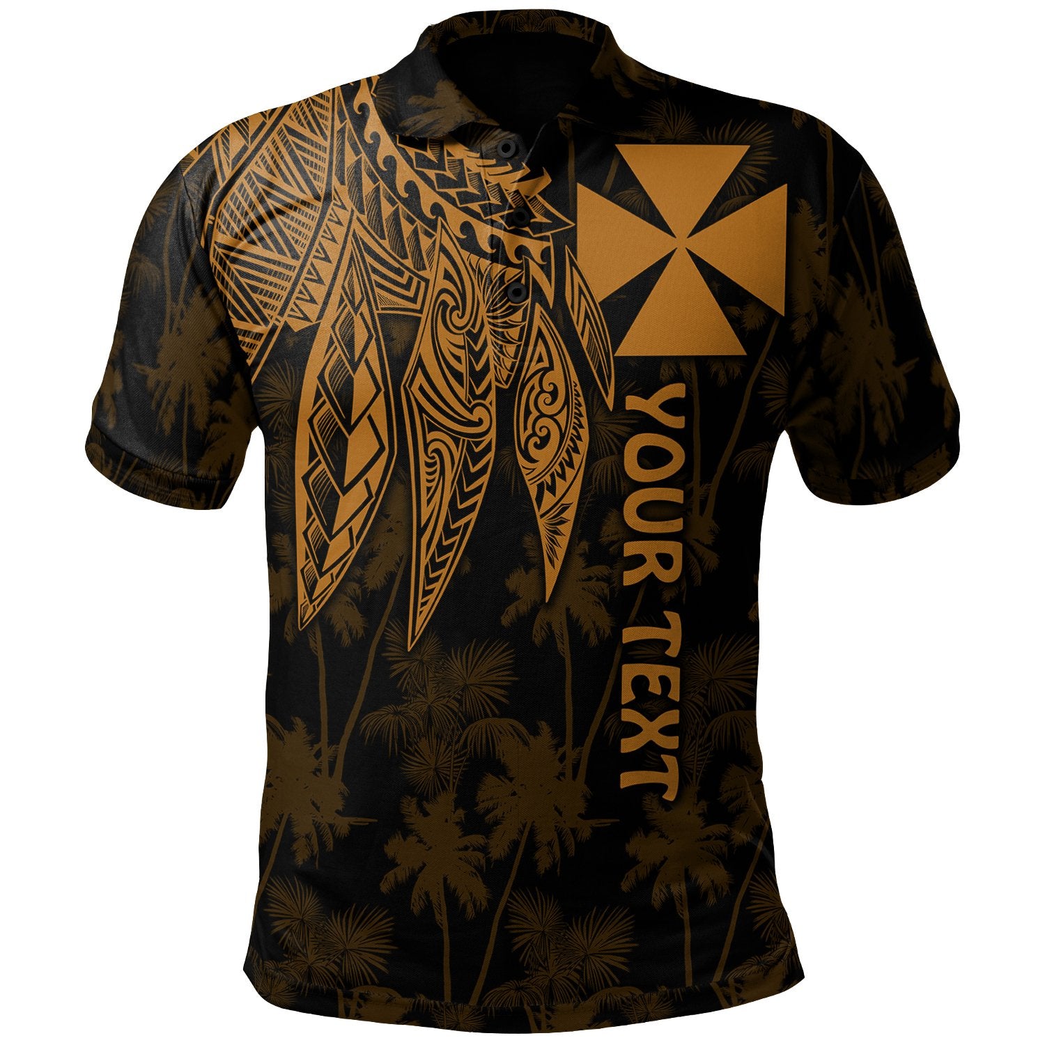 Wallis and Futuna Custom Polo Polynesian Wings Golden Unisex Golden - Polynesian Pride