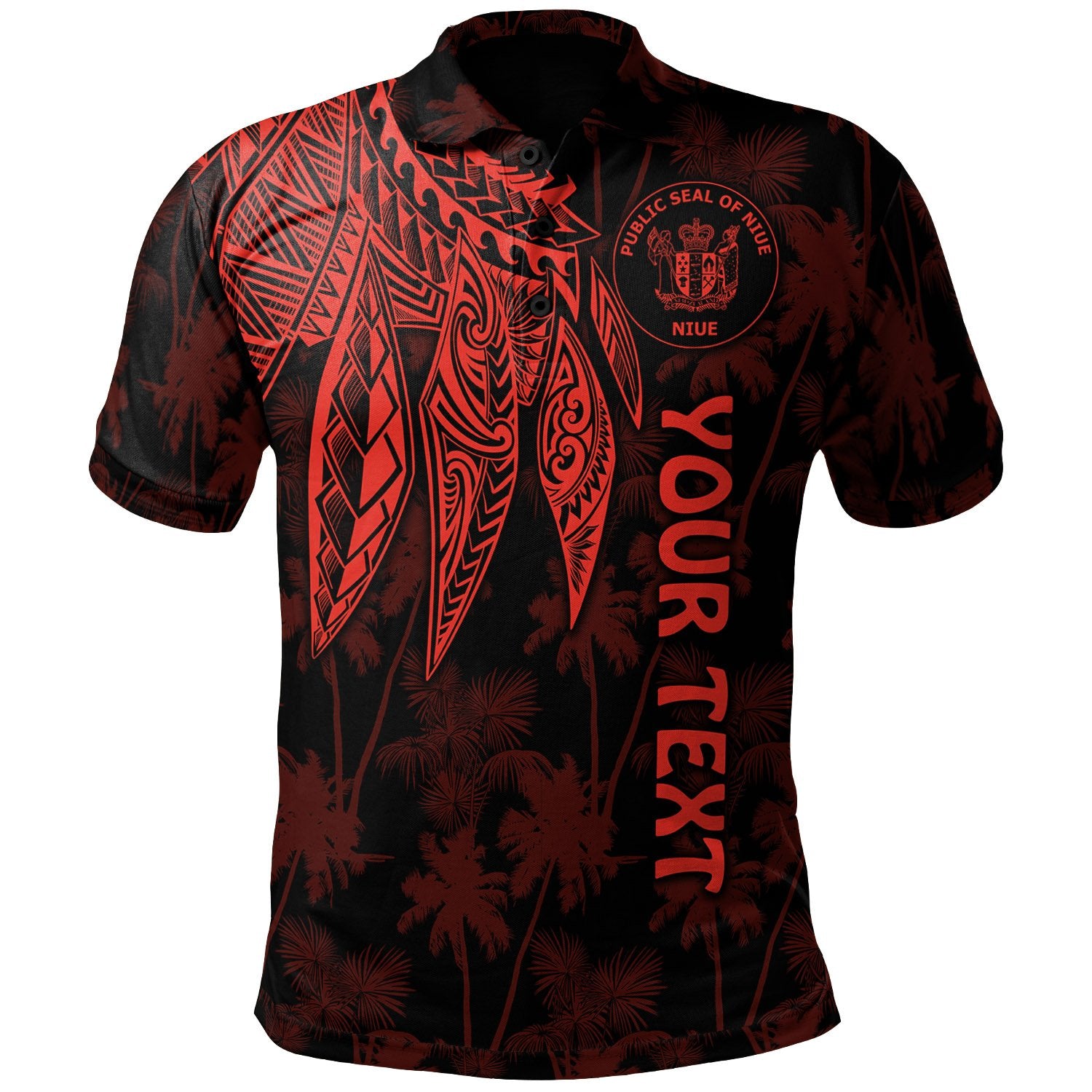 Niue Custom Polo Polynesian Wings (Red) Unisex Red - Polynesian Pride