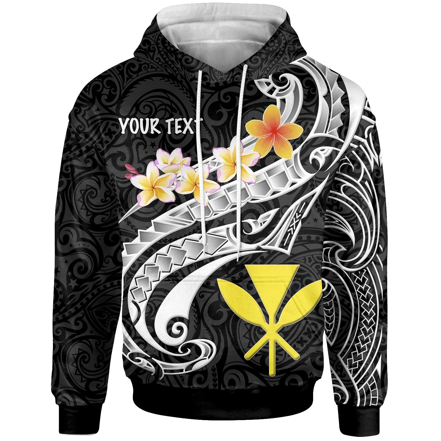 Hawaii Custom Hoodie Kanaka Maoli Polynesian Patterns Plumeria Unisex Black - Polynesian Pride