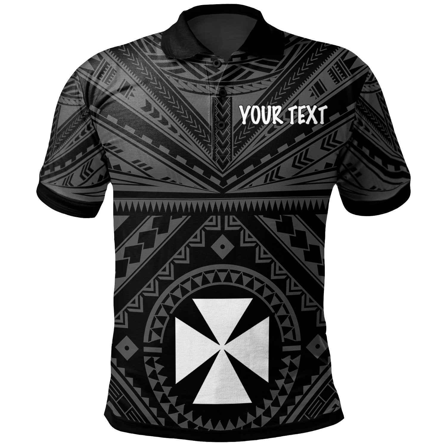 Wallis and Futuna Custom Polo Wallis and Futuna Seal With Polynesian Tattoo Style Unisex Black - Polynesian Pride