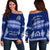 Queen Salote College Off Shoulder Sweater Tonga Pattern LT13 Blue - Polynesian Pride