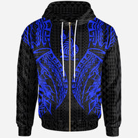 New Caledonia Zip up Hoodie Polynesian Lion Head Blue Style Unisex Blue - Polynesian Pride