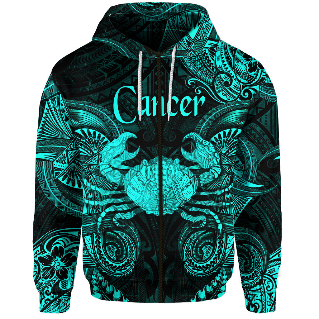 Cancer Zodiac Polynesian Zip Hoodie Unique Style Turquoise LT8 - Polynesian Pride