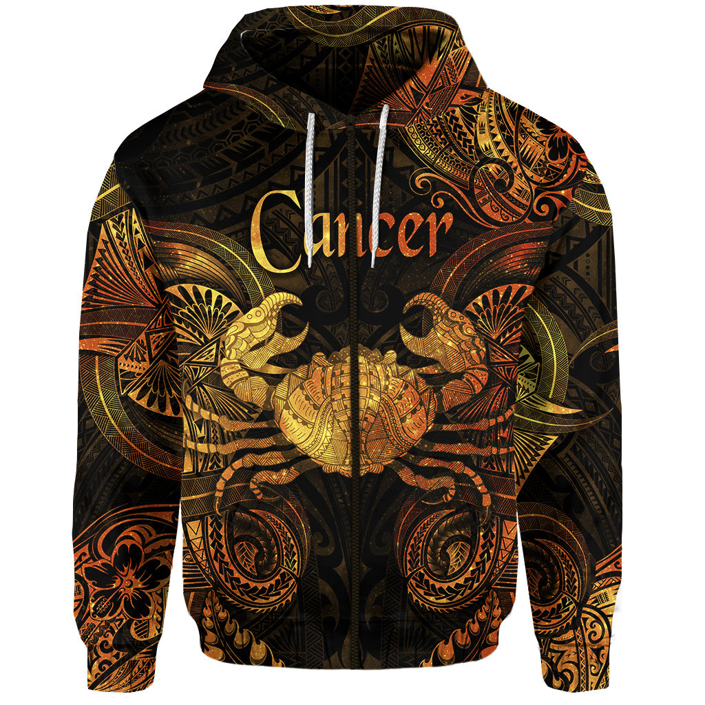 Custom Cancer Zodiac Polynesian Zip Hoodie Unique Style Gold LT8 - Polynesian Pride