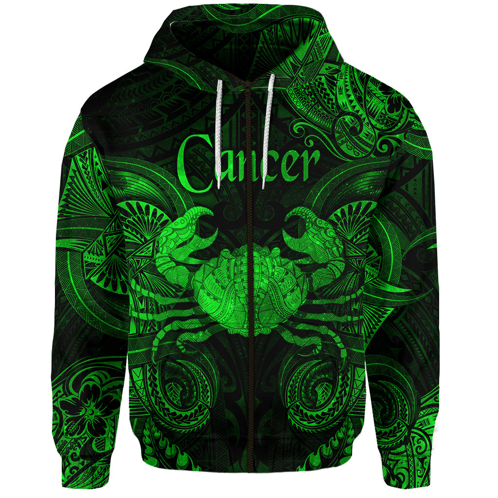 Cancer Zodiac Polynesian Zip Hoodie Unique Style Green LT8 - Polynesian Pride