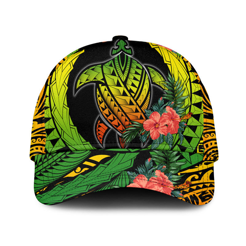 Polynesian Turtle Classic Cap Circle Turtle Hibiscus Reggae LT9 Classic Cap Universal Fit Reggae - Polynesian Pride