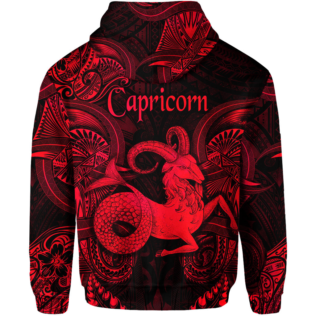 Capricorn Zodiac Polynesian Zip Hoodie Unique Style Red LT8 - Polynesian Pride