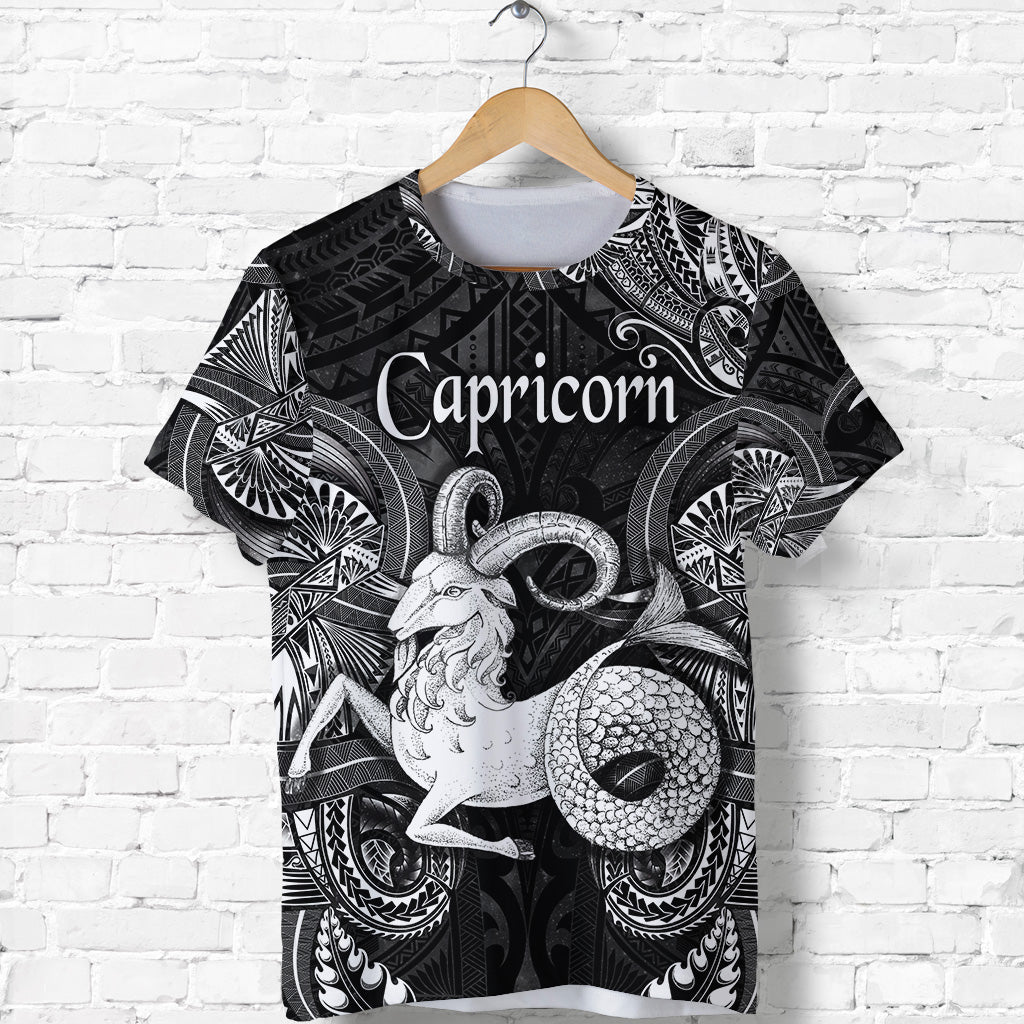 Custom Capricorn Zodiac Polynesian T Shirt Unique Style Black LT8 - Polynesian Pride