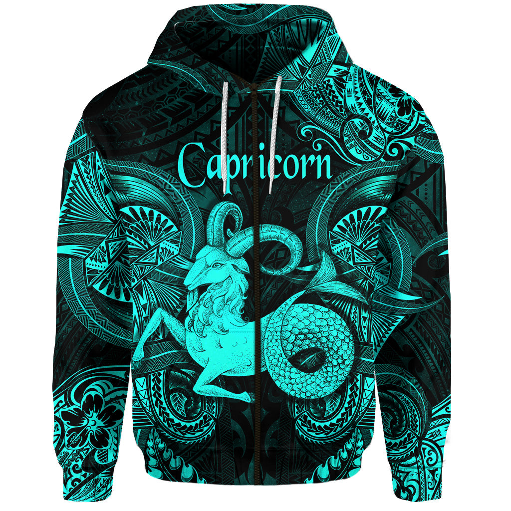 Capricorn Zodiac Polynesian Zip Hoodie Unique Style Turquoise LT8 - Polynesian Pride