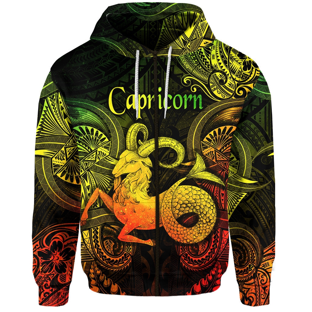 Capricorn Zodiac Polynesian Zip Hoodie Unique Style Reggae LT8 - Polynesian Pride