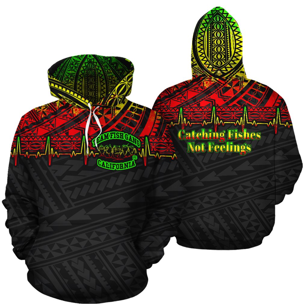 Catching Fishes, Not Feelings Polynesian All Over Hoodie Reggae Heartbeat Style Unisex Black - Polynesian Pride