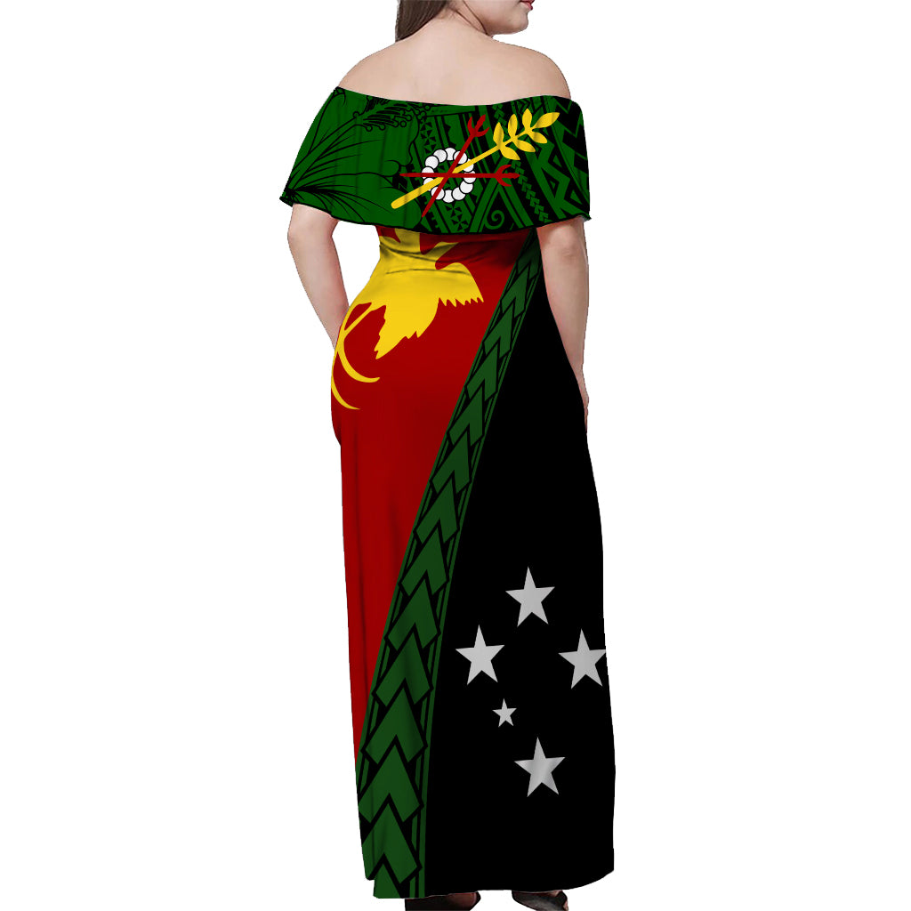 PNG Hibiscus Tribal Pattern Off Shoulder Long Dress - Simbu Province LT7 - Polynesian Pride