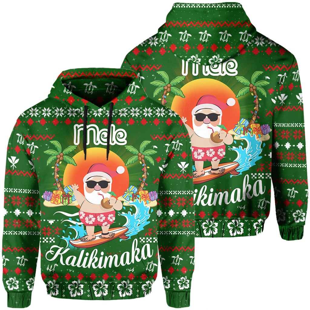 Hawaiian Santa Claus Mele Kalikimaka Hoodie Green Aviv Style Unisex Green - Polynesian Pride