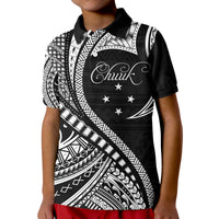Chuuk Polo Shirt Federated States of Micronesia Black Wave Style LT9 Kid Black - Polynesian Pride