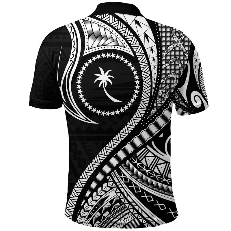 Chuuk Polo Shirt Federated States of Micronesia Black Wave Style LT9 - Polynesian Pride