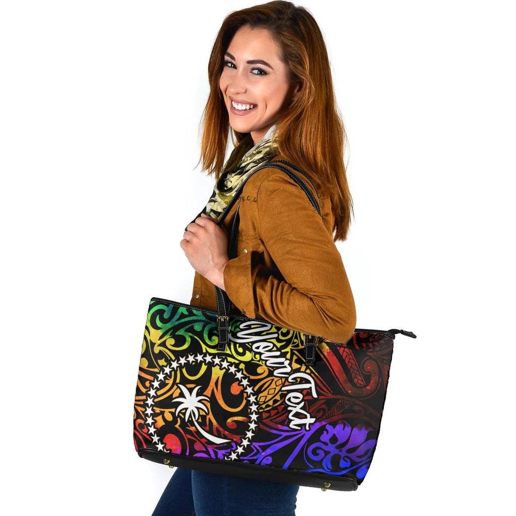 Chuuk Custom Personalised Leather Tote Bag - Rainbow Polynesian Pattern Rainbow - Polynesian Pride