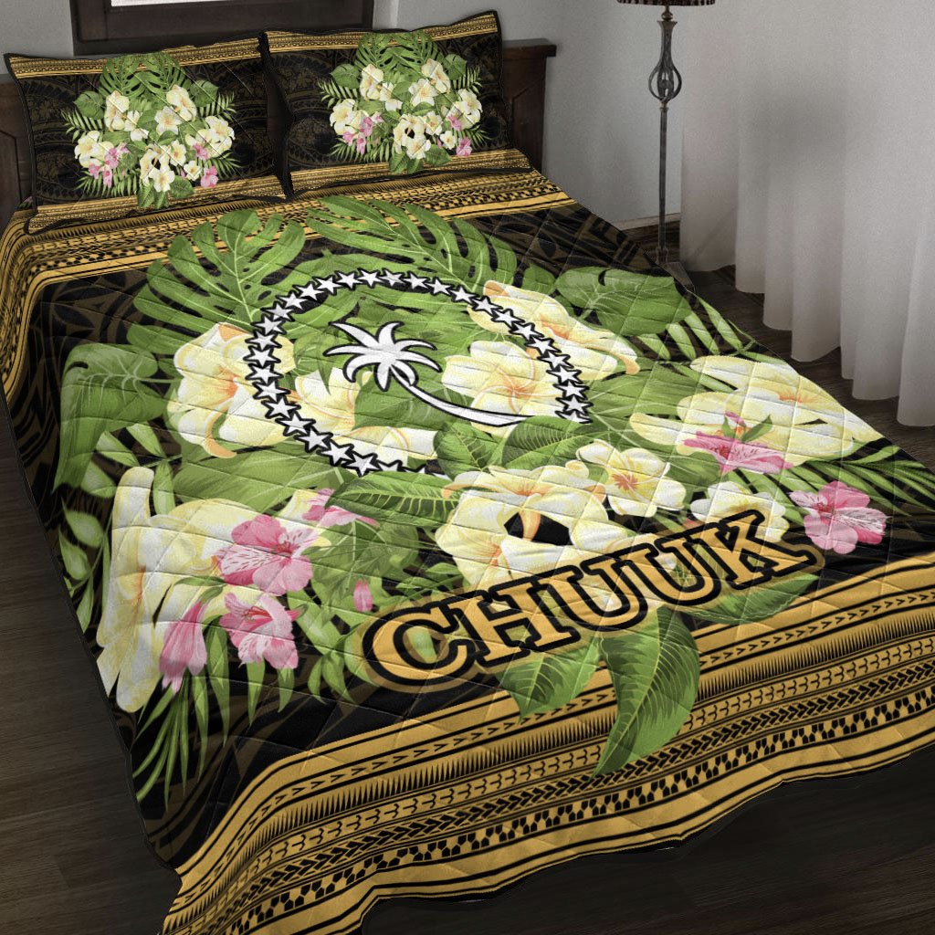 Chuuk State Quilt Bed Set - Polynesian Gold Patterns Collection Black - Polynesian Pride