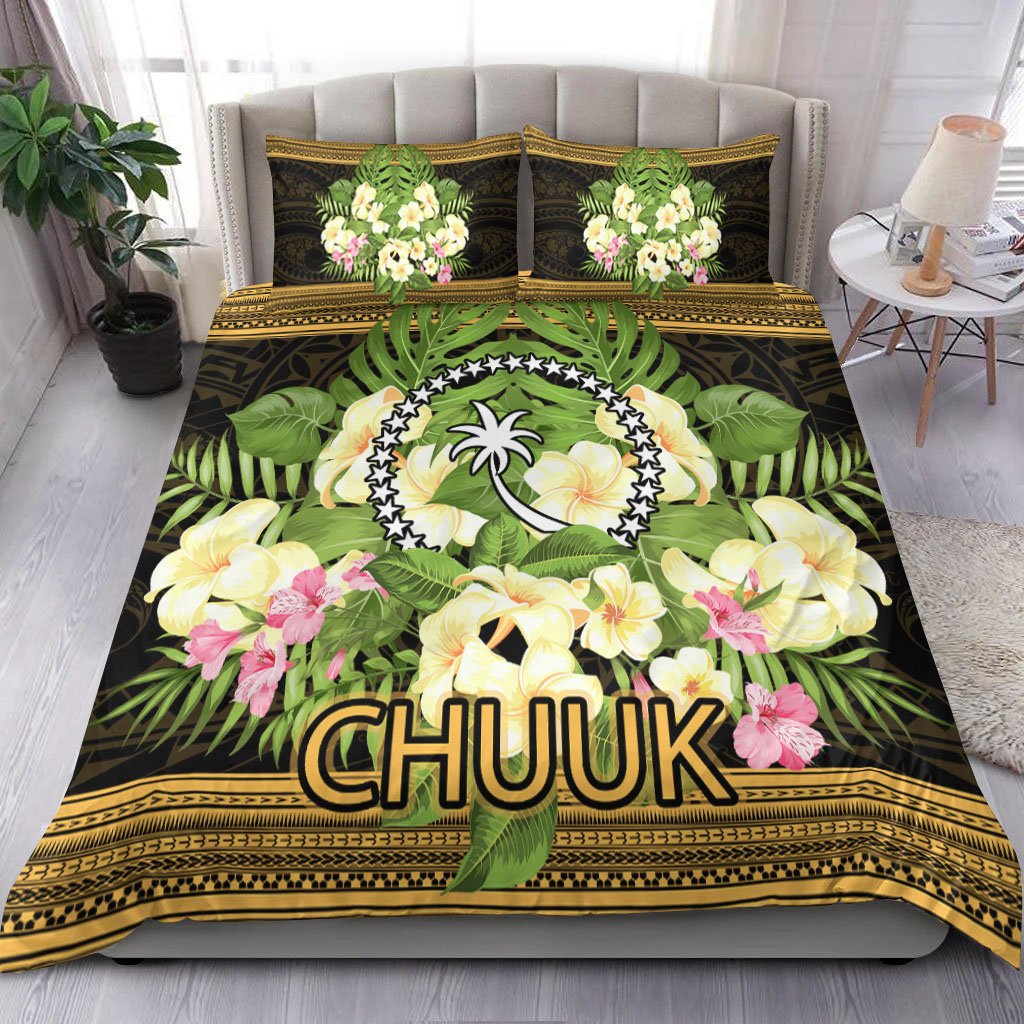 Chuuk State Bedding Set - Polynesian Gold Patterns Collection Black - Polynesian Pride