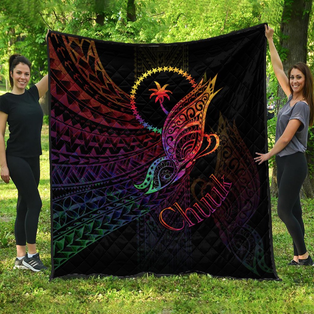 Chuuk State Premium Quilt - Butterfly Polynesian Style Black - Polynesian Pride