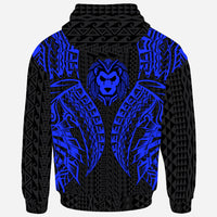 Chuuk Zip up Hoodie Polynesian Lion Head Blue Style - Polynesian Pride