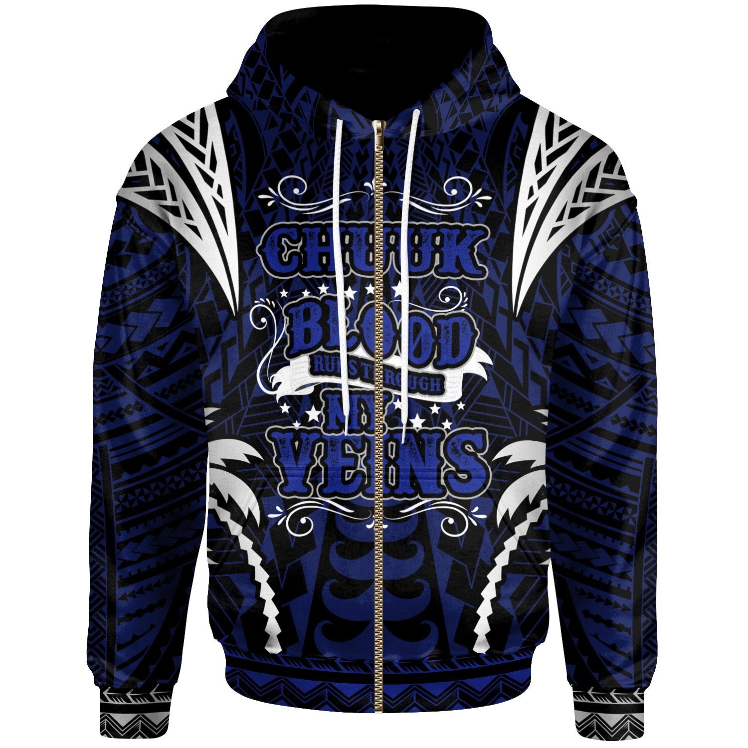 Chuuk Zip up Hoodie Blood Runs Through My Veins Style Flag Unisex Blue - Polynesian Pride