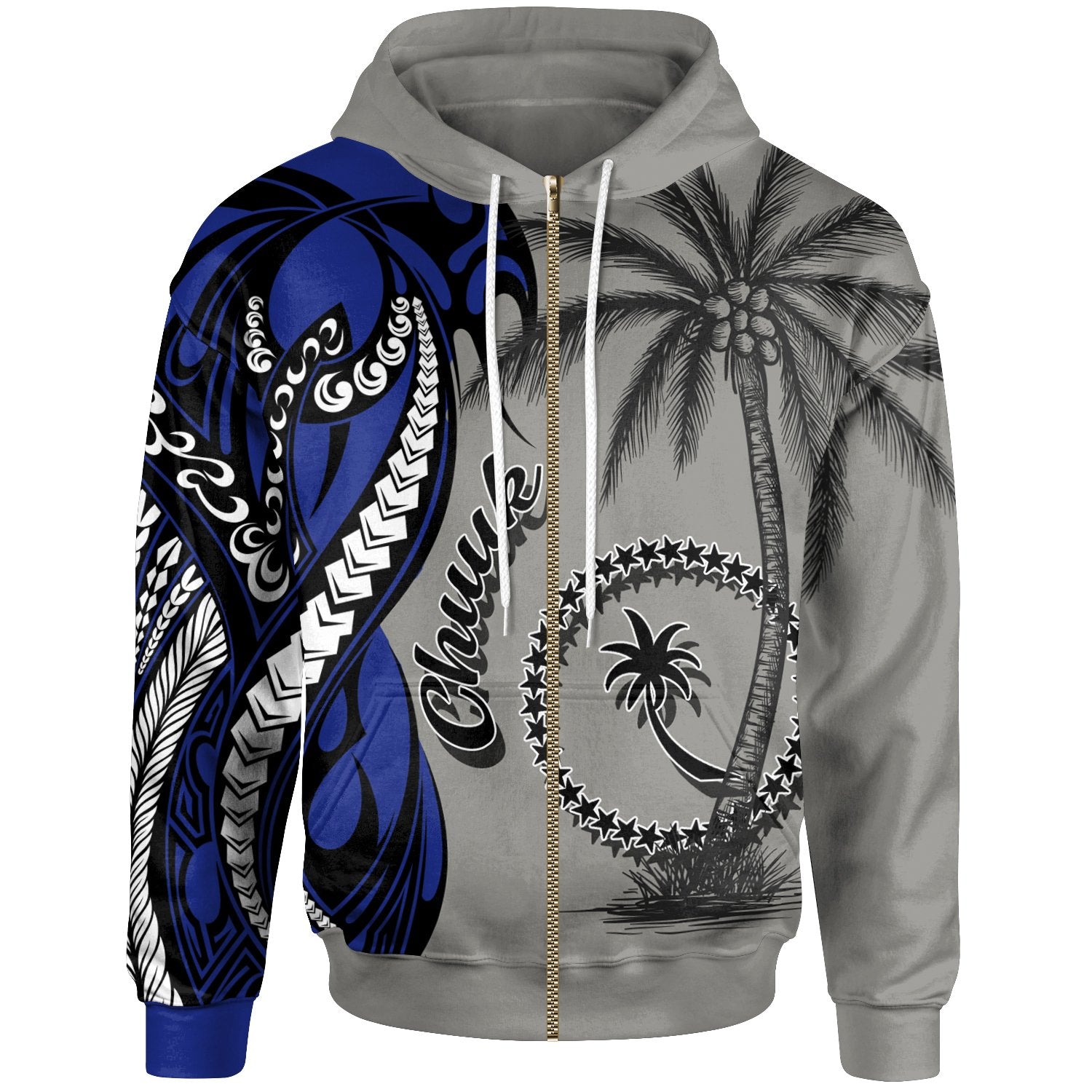 Chuuk Zip up Hoodie Classical Coconut Tree Unisex Gray - Polynesian Pride