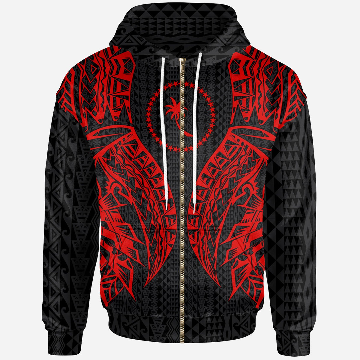Chuuk Zip up Hoodie Polynesian Lion Head Red Style Unisex Red - Polynesian Pride