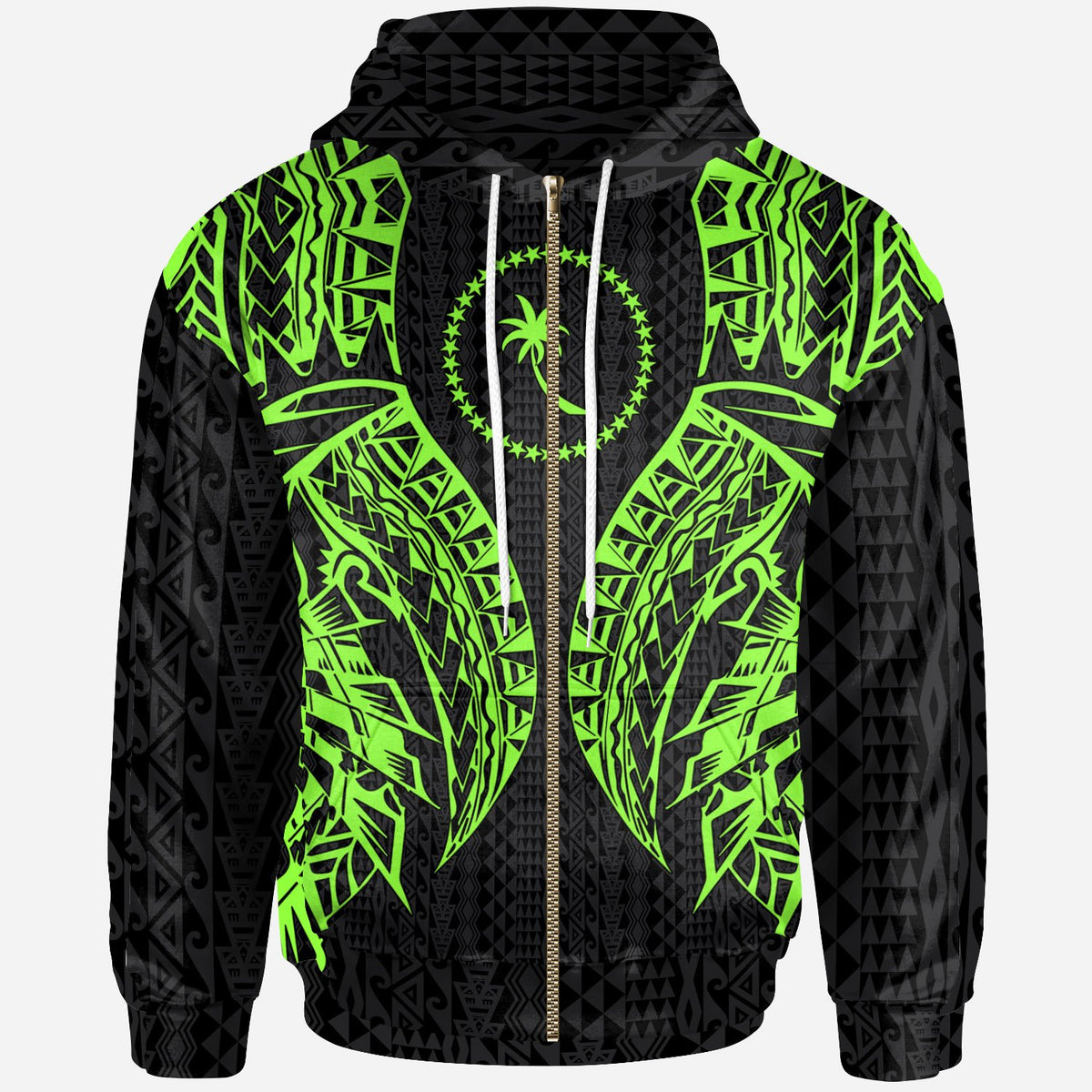 Chuuk Zip up Hoodie Polynesian Lion Head Green Style Unisex Green - Polynesian Pride