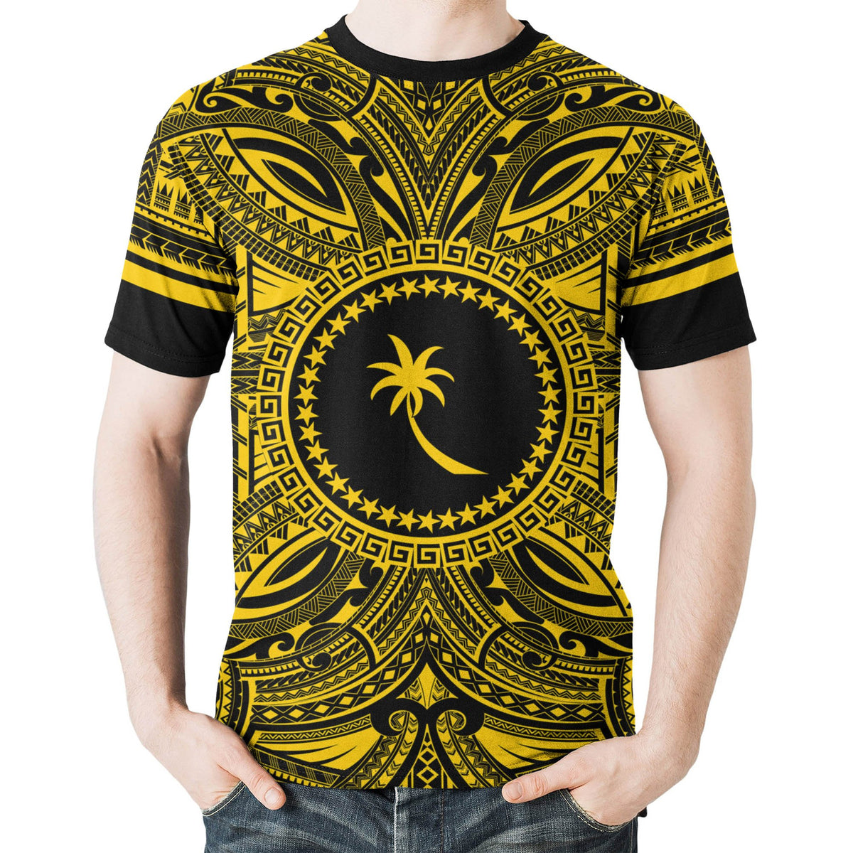 Chuuk T Shirt Chuuk Coat of Arms Polynesian Gold Black - Polynesian Pride