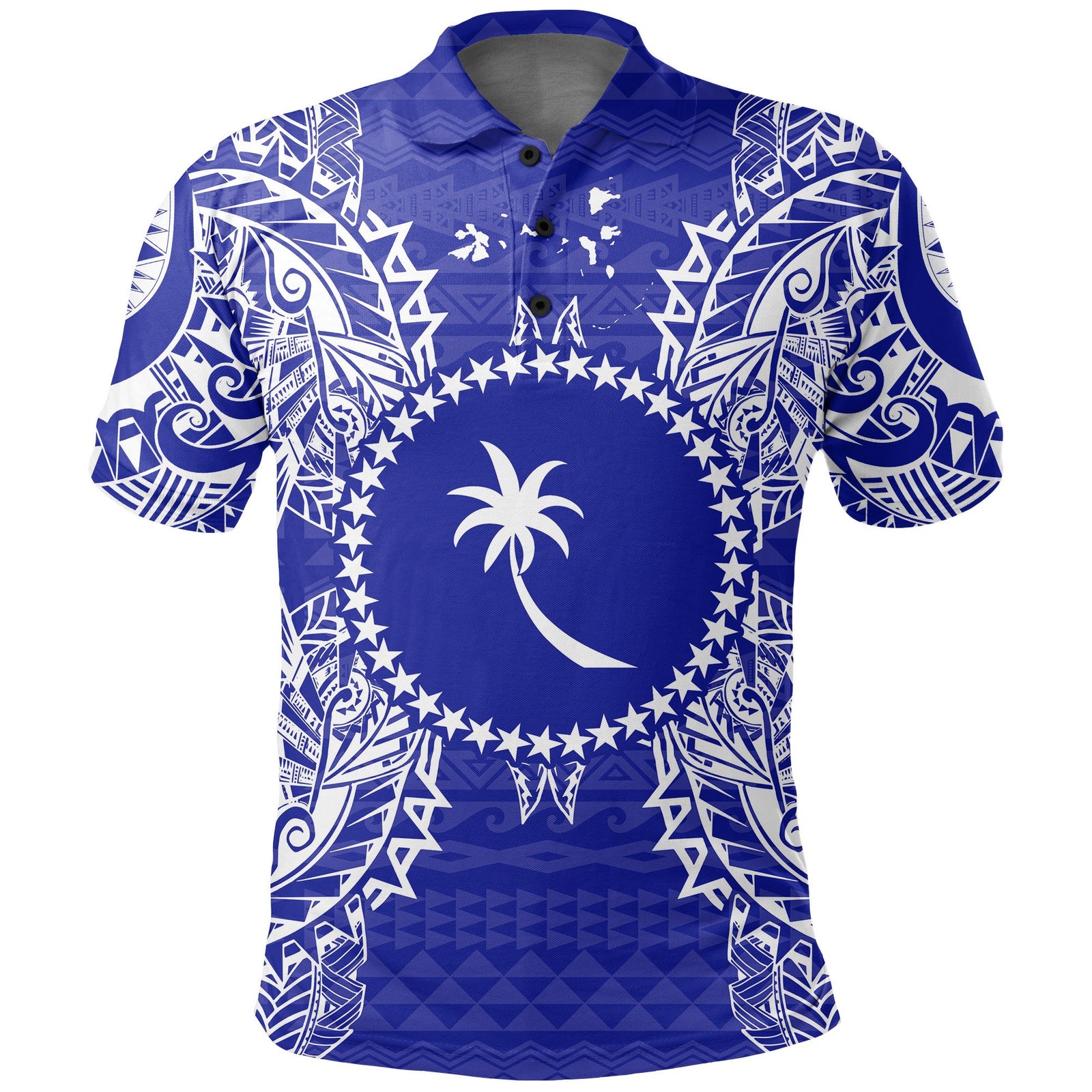 Chuuk Polo Shirt Chuuk Flag Map Polynesian Tattoo Blue Unisex Blue - Polynesian Pride