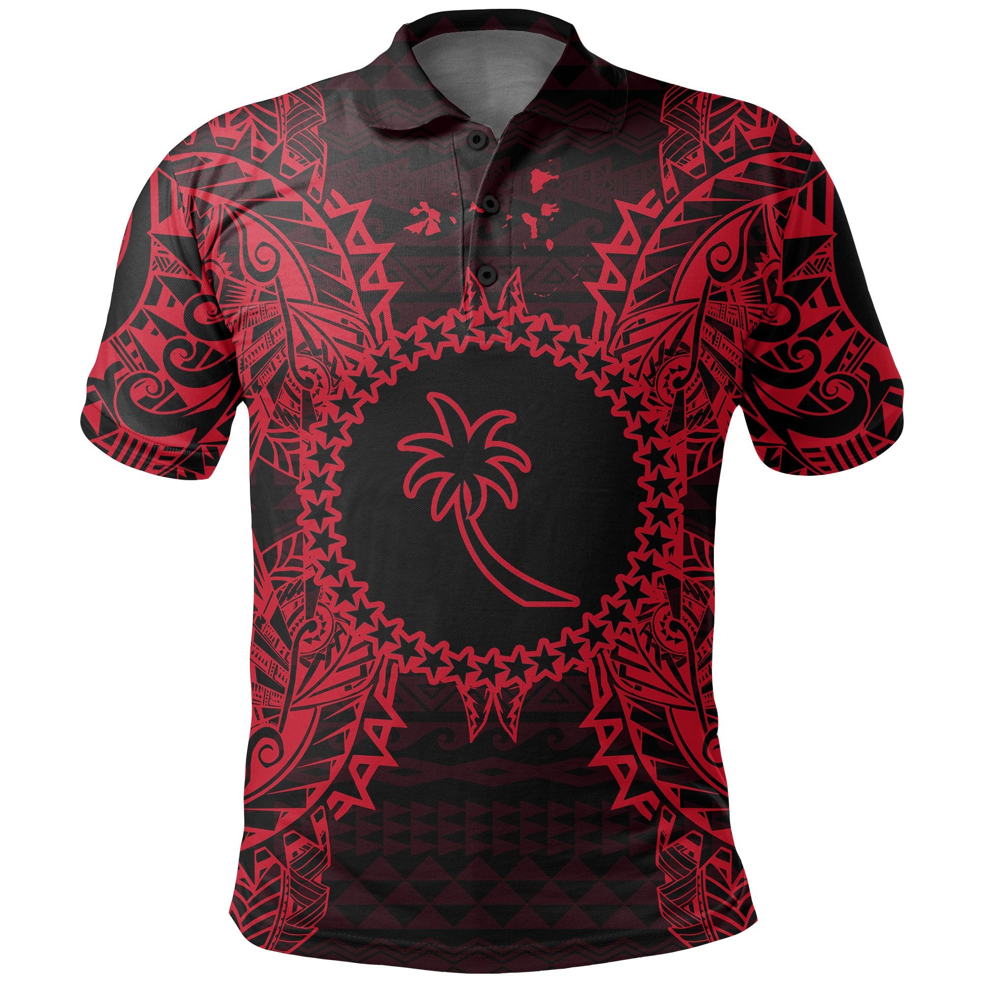 Chuuk Polo Shirt Chuuk Flag Map Polynesian Tattoo Red Unisex Red - Polynesian Pride