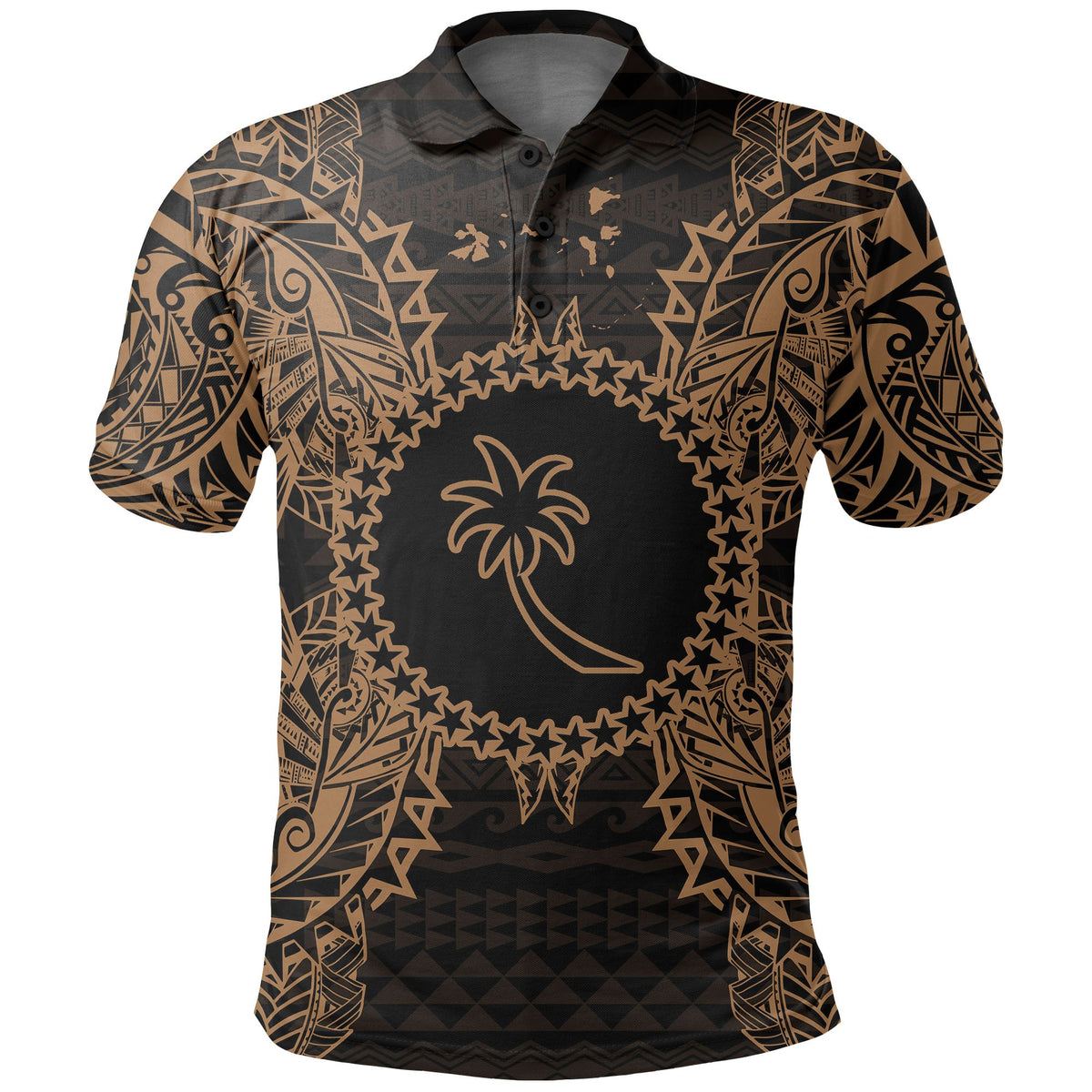 Chuuk Polo Shirt Chuuk Flag Map Polynesian Tattoo Gold Unisex Gold - Polynesian Pride