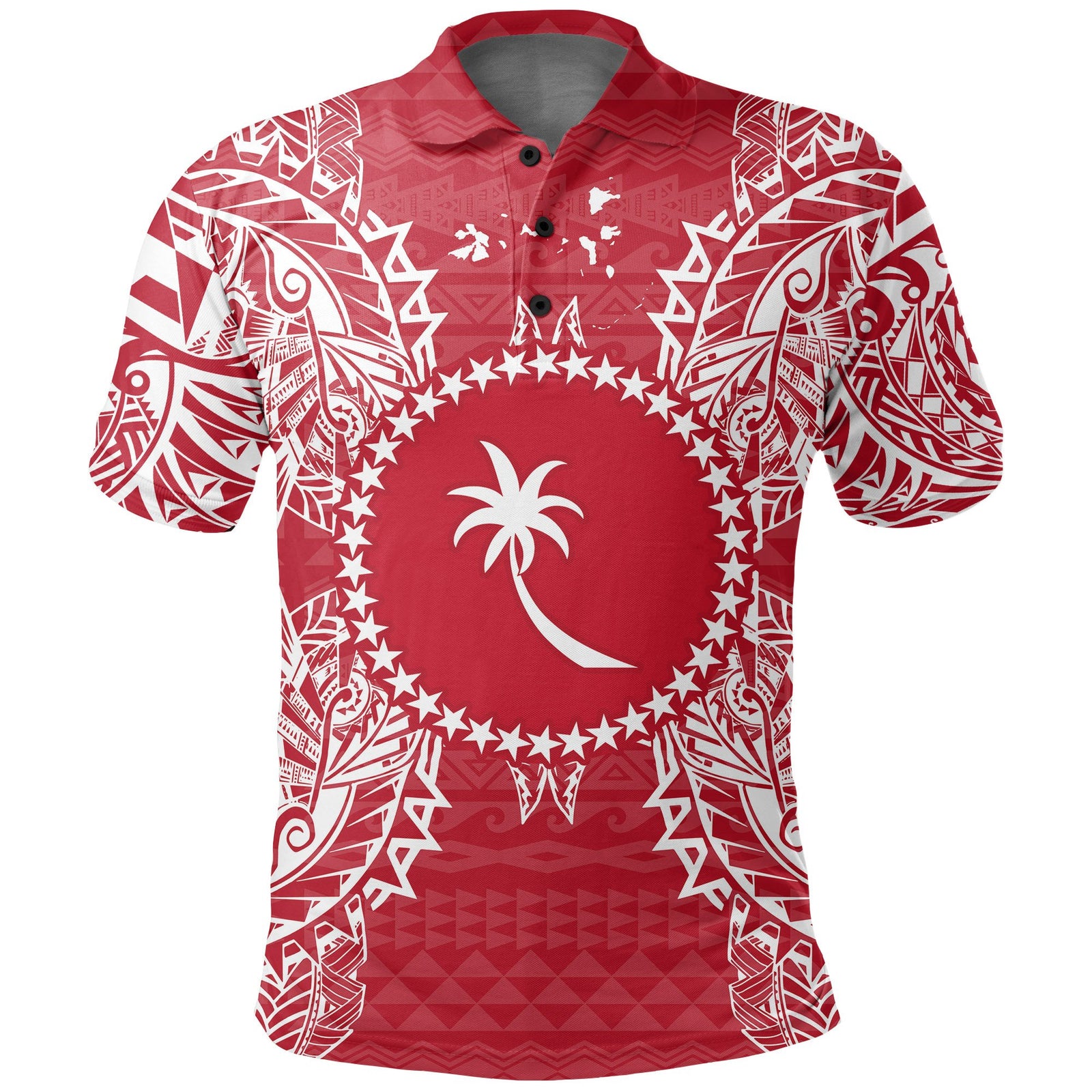 Chuuk Polo Shirt Chuuk Flag Map Polynesian Tattoo Red White Unisex Red - Polynesian Pride