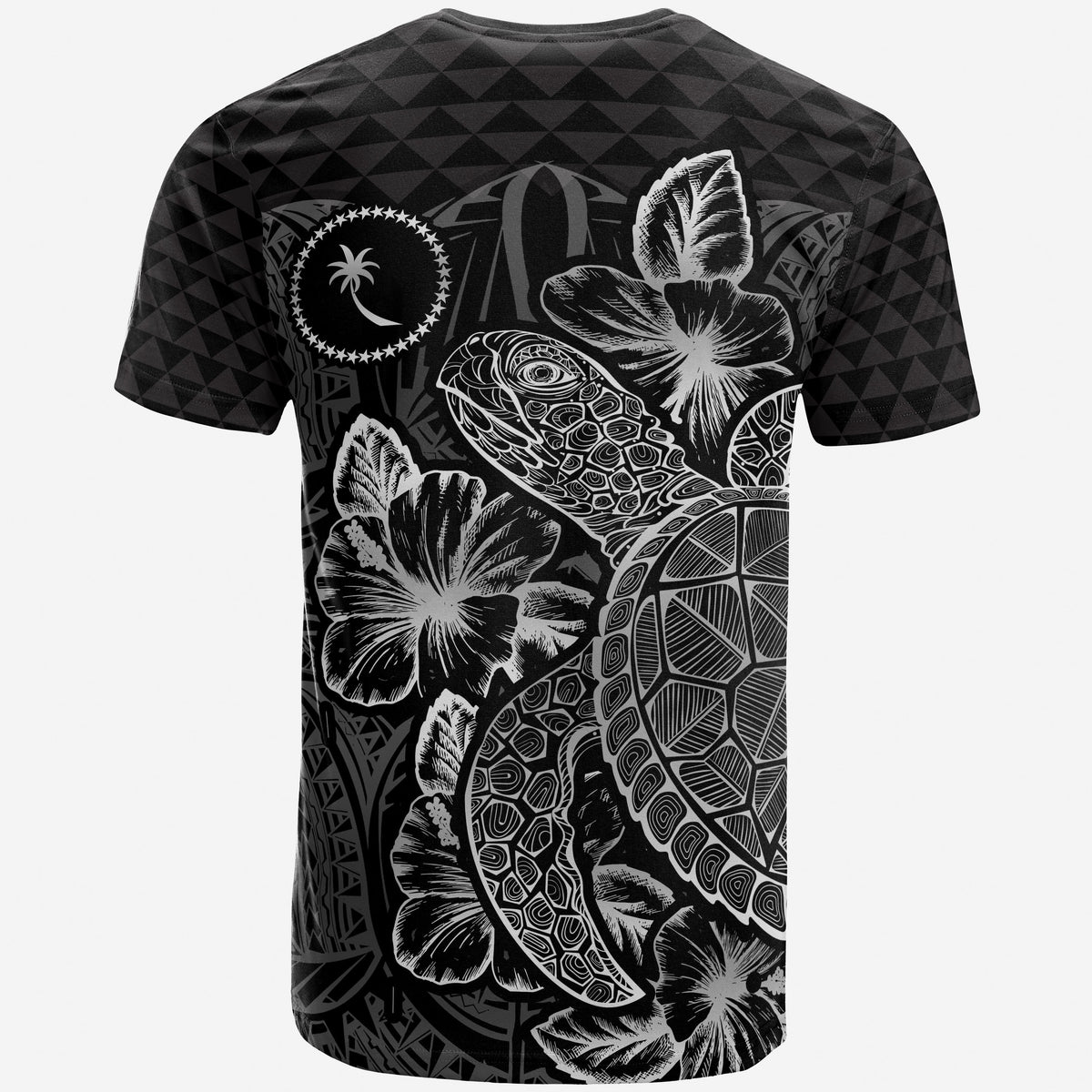 Chuuk T Shirt Chuuk Flag Turtle Hibiscus Black - Polynesian Pride