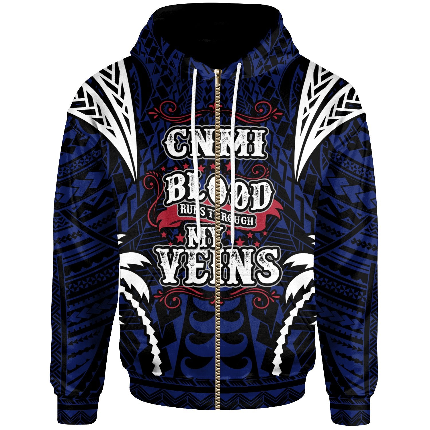 Northern Mariana Islands Zip up Hoodie Blood Runs Through My Veins Style Flag Unisex Blue - Polynesian Pride