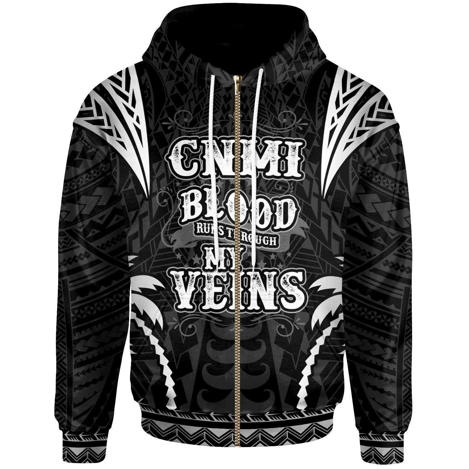 Northern Mariana Islands Zip up Hoodie Blood Runs Through My Veins Style Black Unisex Black - Polynesian Pride