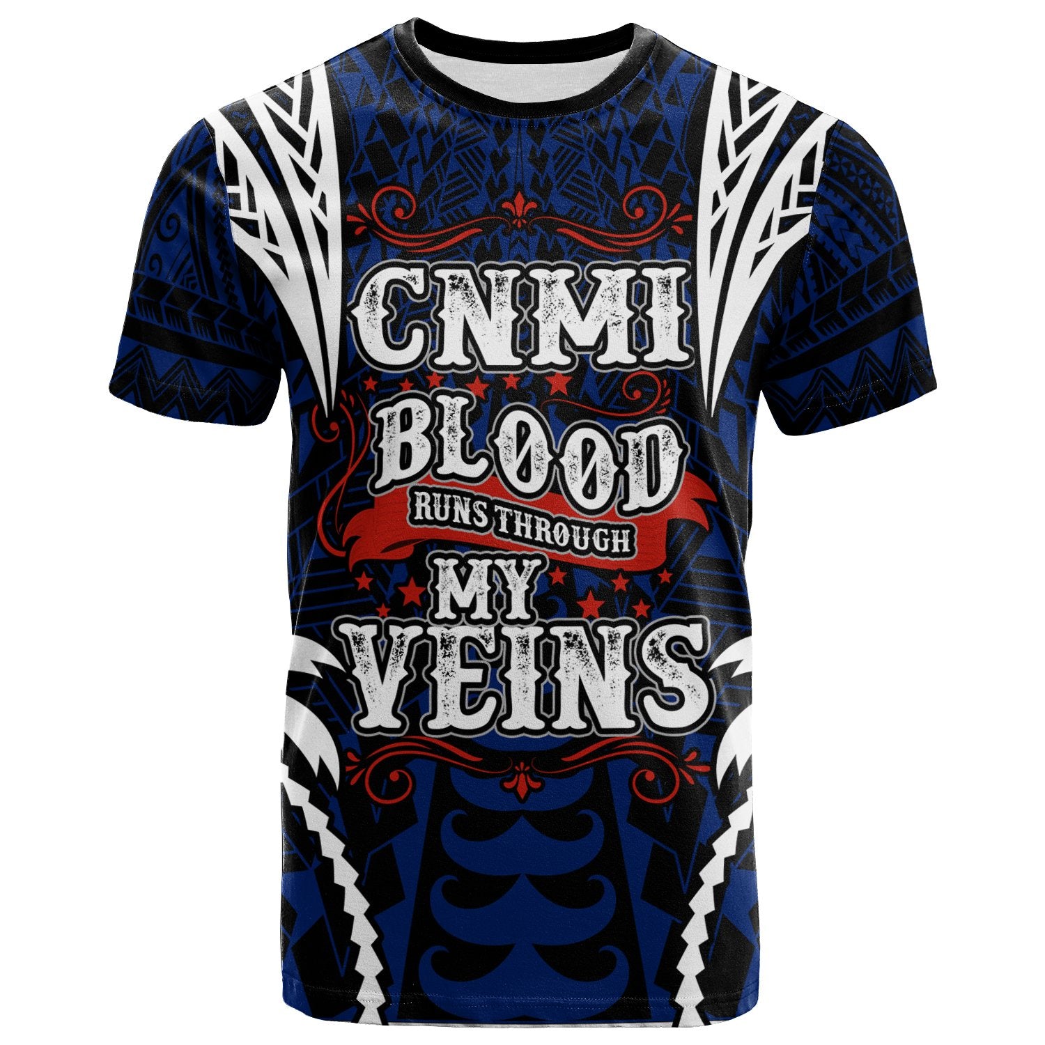 Northern Mariana Islands T Shirt Blood Runs Through My Veins Style Flag Unisex Blue - Polynesian Pride