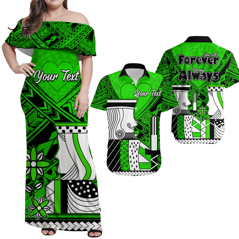 Custom Outfit For Couple Polynesian Valentine Matching Dress and Hawaiian Shirt Queen and King Heart Green Version LT9 Green - Polynesian Pride