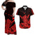 Polynesian Couple Outfits Hawaii Shaka Sign Couple Long Dress and Hawaiian Shirt Red Version LT9 Red - Polynesian Pride