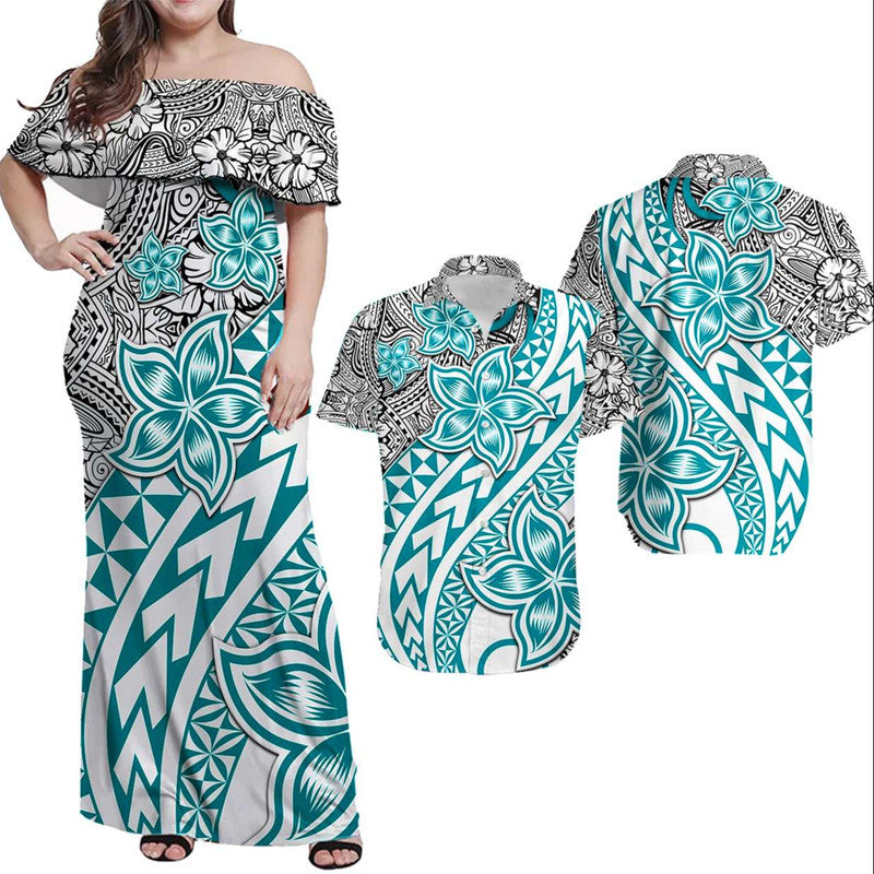 Traditional Polynesian Tribal Tattoo Retro Matching Dress and Hawaiian Shirt Turquoise LT9 Turquoise - Polynesian Pride